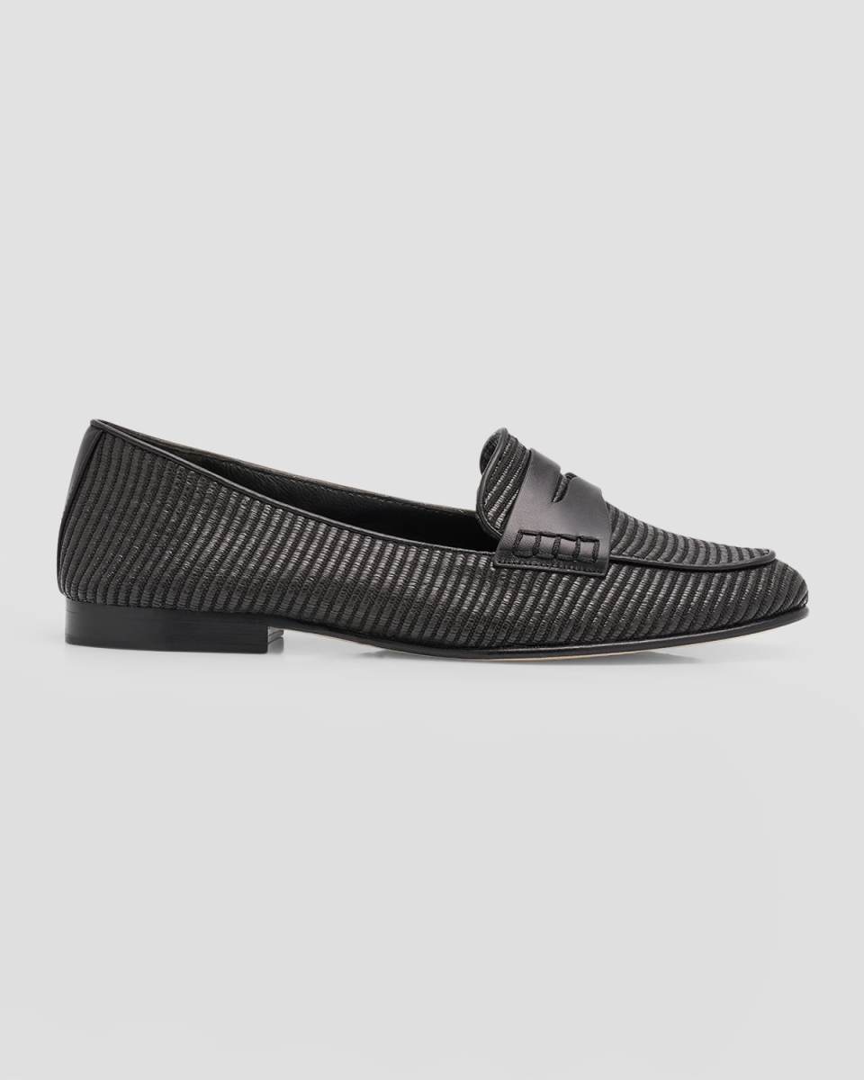 Raffia Leather Slip-On Penny Loafers